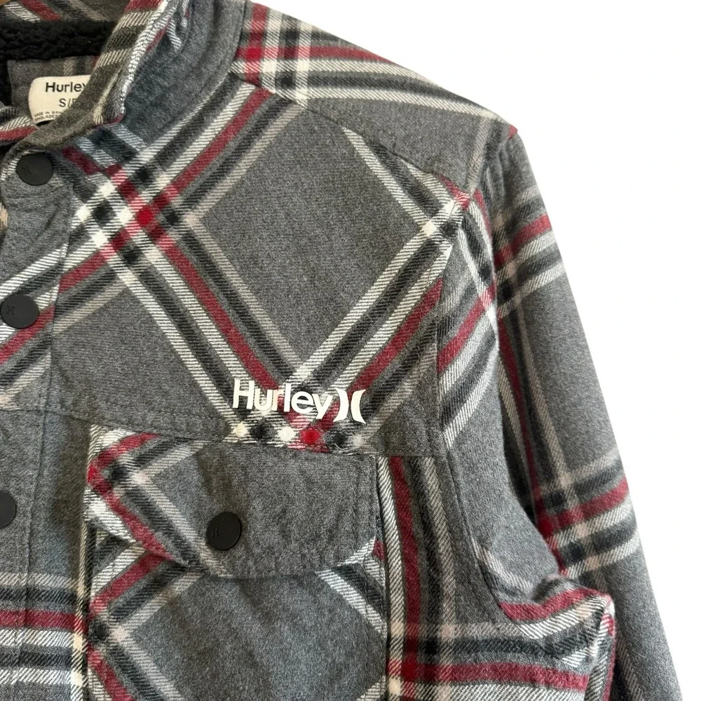 Hurley Sherpa Lined Snap Buttons w/ Pockets‎ 100% Cotton Shacket Men Size S #418 - Picture 5 of 11